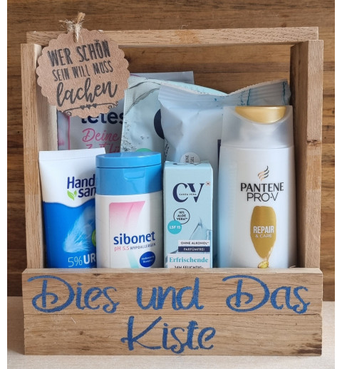 Wellness/Beauty Kistchen " Dies und Das  Kistchen "  Wer schön sein will muss lachen/blau
