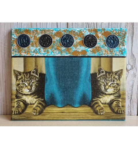 Bild " Katzen " türkis/braun Töne