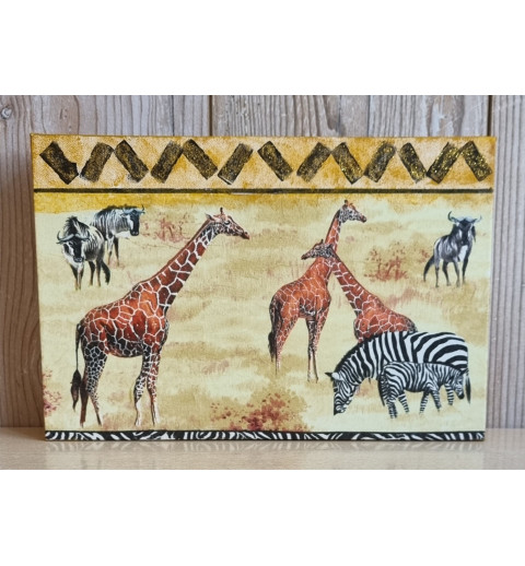 Bild " Giraffen und Zebras " beige/gold Töne