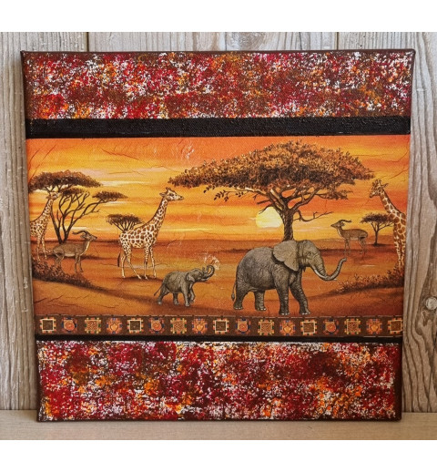 Bild " Abendstimmung/Tiere " rot/orange Töne