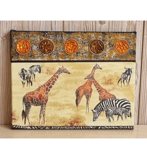 Bild " Giraffen und Zebras "  schwarz/bronze Töne
