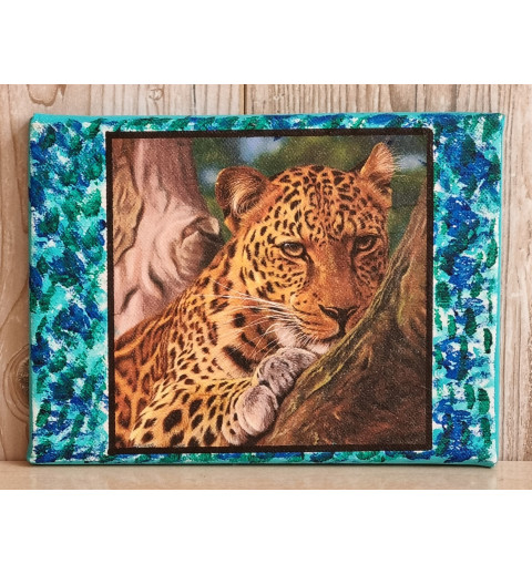 Bild " Leopard "  türkis/blau Töne
