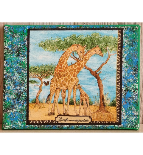 Bild " Giraffen "  blau/grün Töne