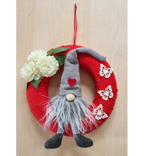 Tür/Wanddeko Ring rot Wichtel/Blumen creme