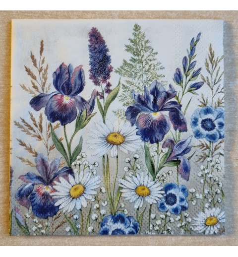 Serviette Margriten/Blumen blau