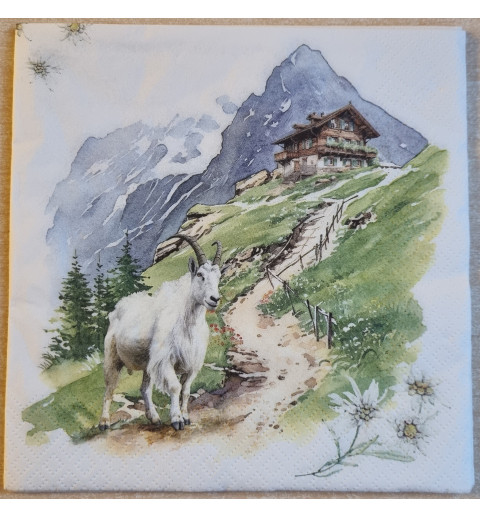 Serviette Ziege/Alphütte