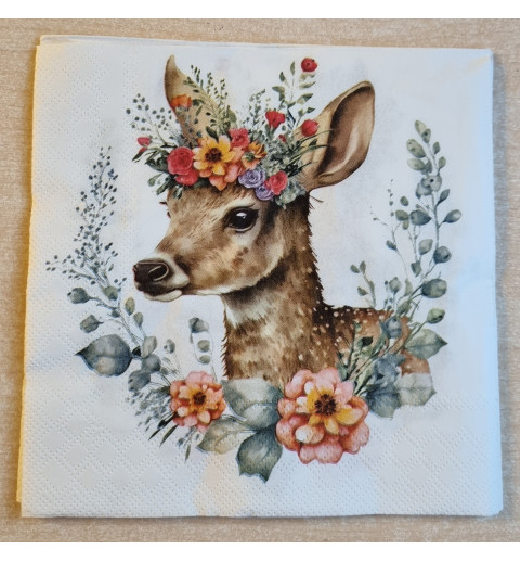 Serviette Rehkitz/Blumen