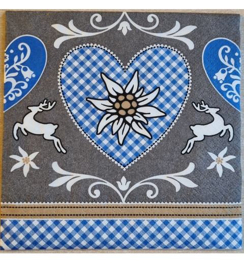 Serviette Edelweiss/Herz grau-blau