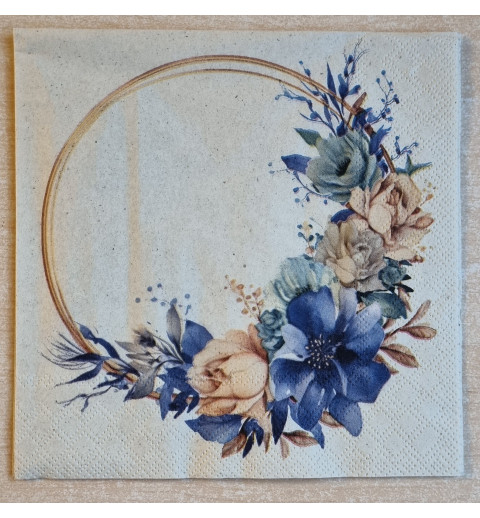 Serviette Blumenkranz blau/lachs