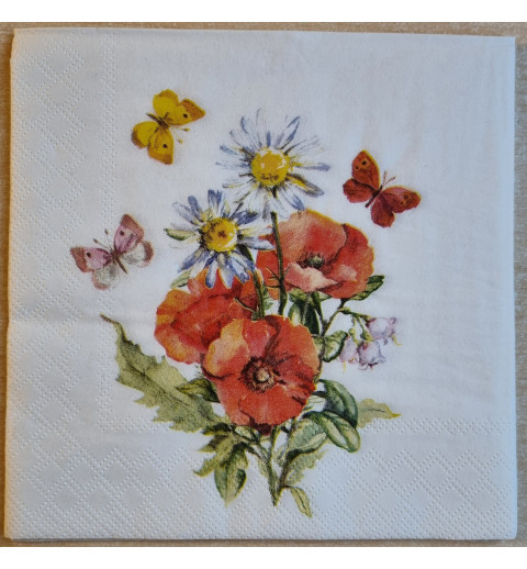 Serviette Mohn/Margriten/Schmetterlinge