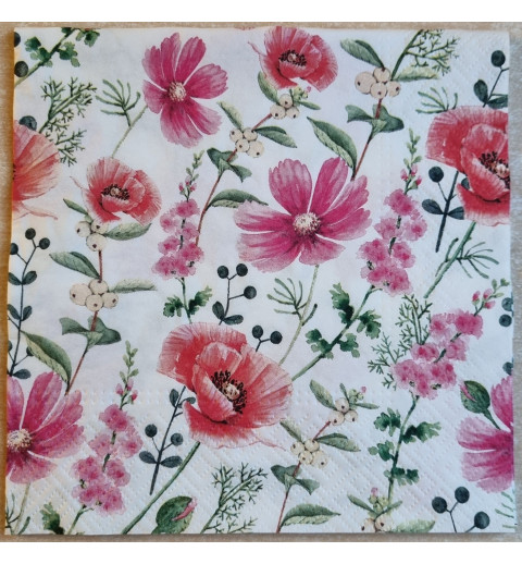 Serviette Blumen rot/pink