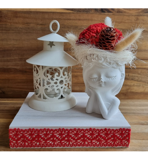 Teelichtdeko mit Trockenblumen rot