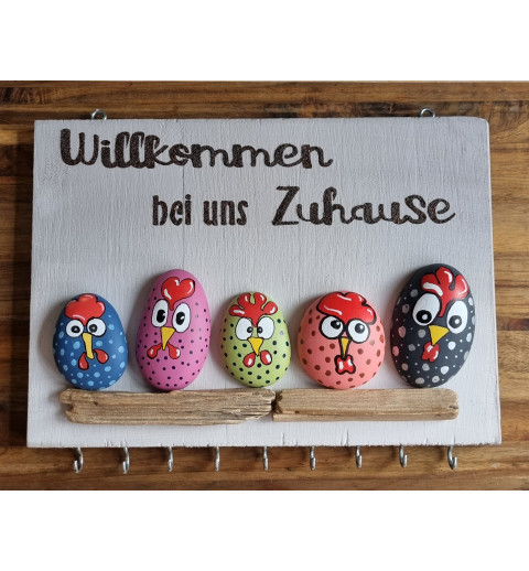 Schlüsselbrett Lustige Hühner/Willkommen