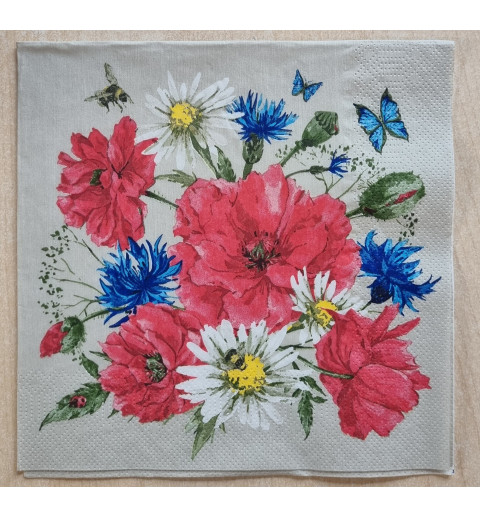Serviette Kornblumen/Mohnblumen