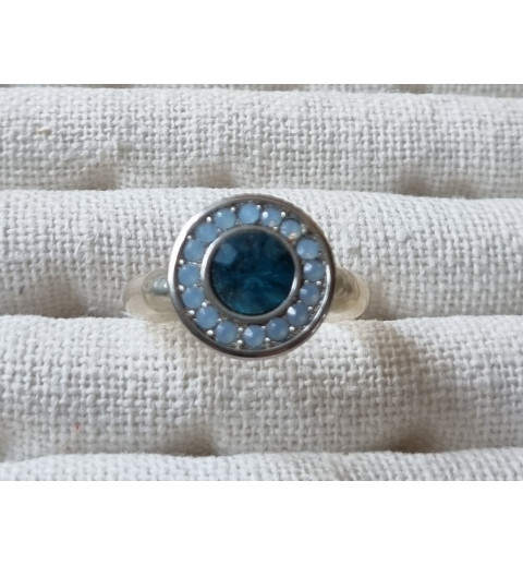 Ring mit Swarovski Steinen Rund türkis/transparent