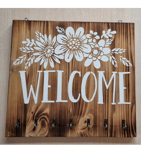 Schlüsselgarderobe " Welcome " geflammt