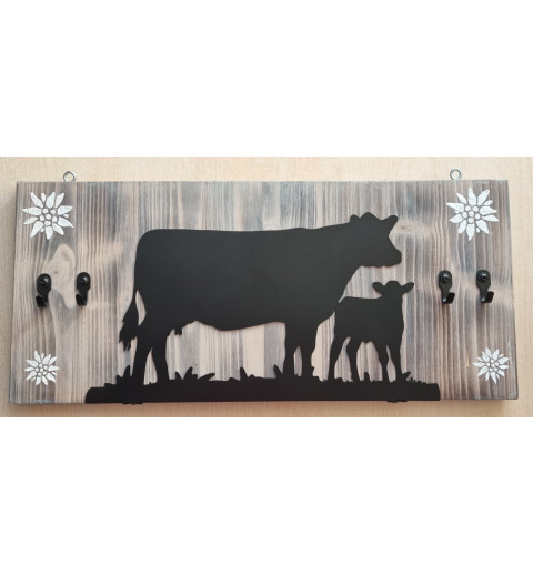 Schlüsselgarderobe Kuh mit Kalb geflammt/creme