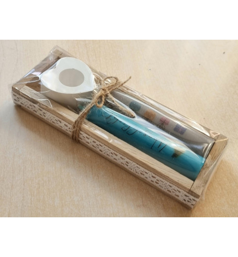 Kerzen Set " Wunschlicht "  türkis/grau