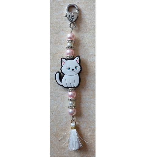 Schlüsselanhänger Katze weiß/rosa