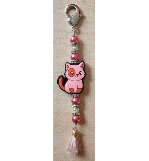 Schlüsselanhänger Katze rosa/orange