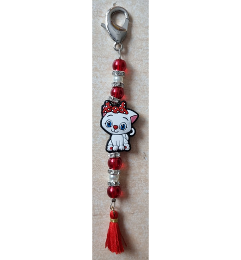 Schlüsselanhänger Katze rot/weiss
