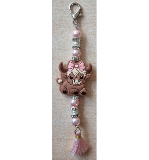 Schlüsselanhänger Hochlandrind Mädchen rosa