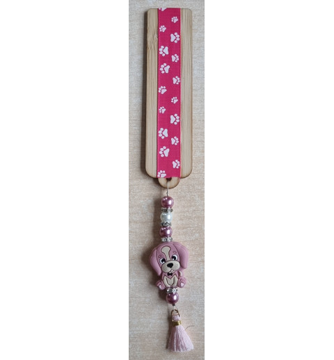 Lesezeichen Hundepfoten/Hund pink/rosa