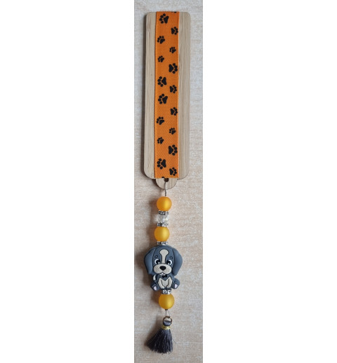 Lesezeichen Hundepfoten/Hund orange/grau