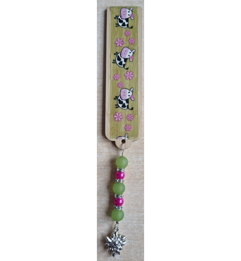 Lesezeichen Kühe/Edelweiss grün/pink