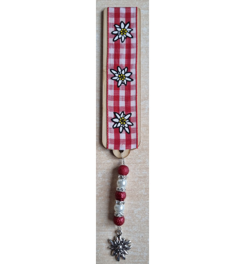 Lesezeichen Kariert/Edelweiss rot