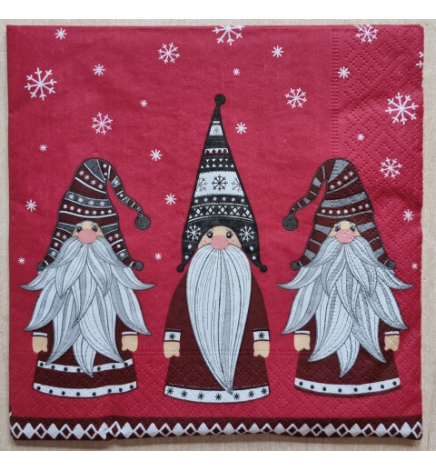 Serviette Drei Wichtel und Schneeflocken