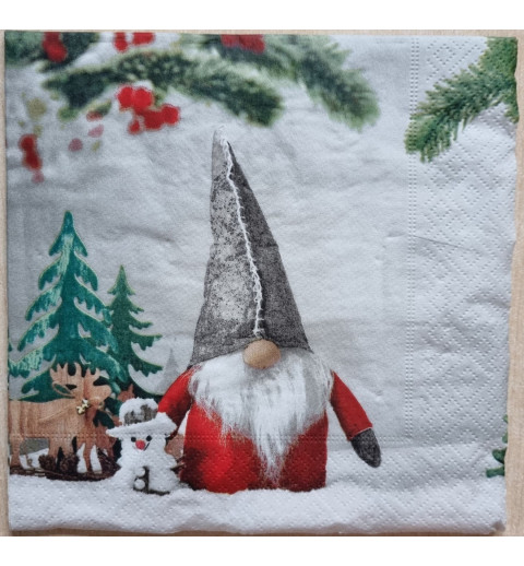 Serviette Wichtel mit Schneemann