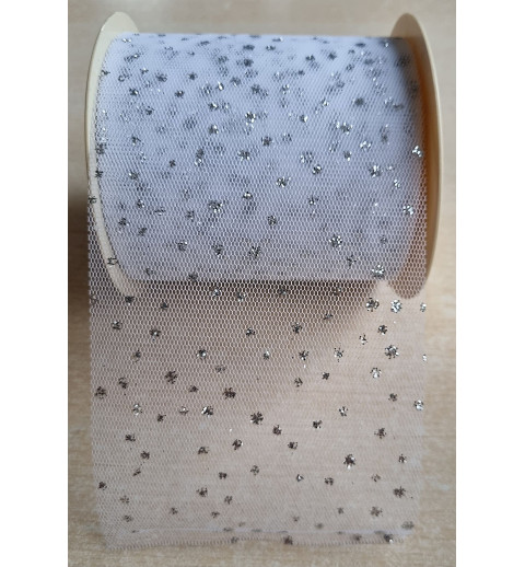 Tüllband weiss/glitzer