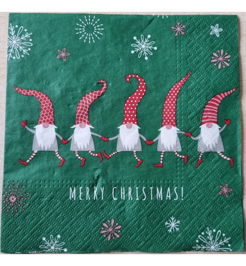 Serviette 5 Wichtel  " Merry Christmas! "
