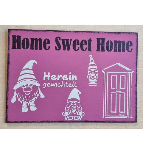 Schild " Home sweet Home " Wichtel/pink