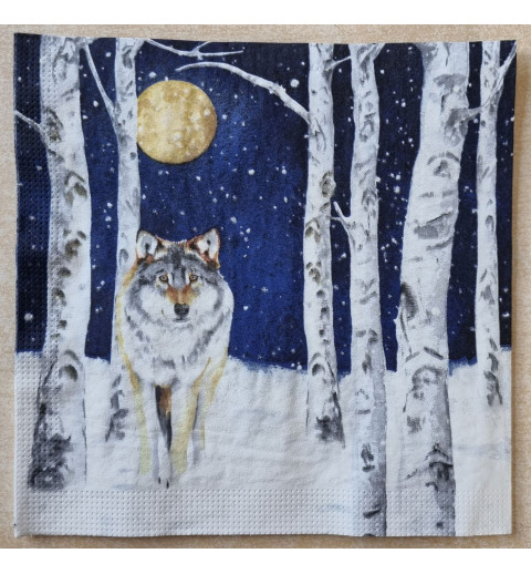 Serviette Wolf/Wald/Mond