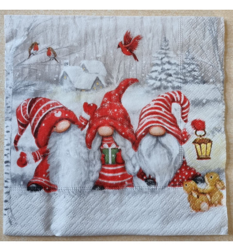 Serviette Drei Wichtel im Schnee/Kaninchen