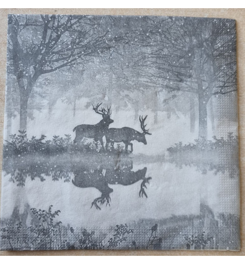 Serviette Hirsche im Wald/grau