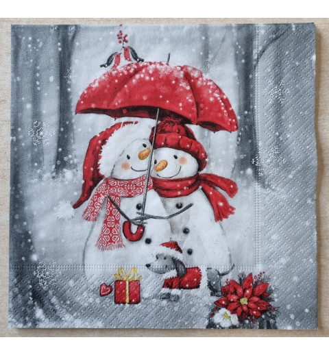 Serviette Zwei Schneemänner/Regenschirm