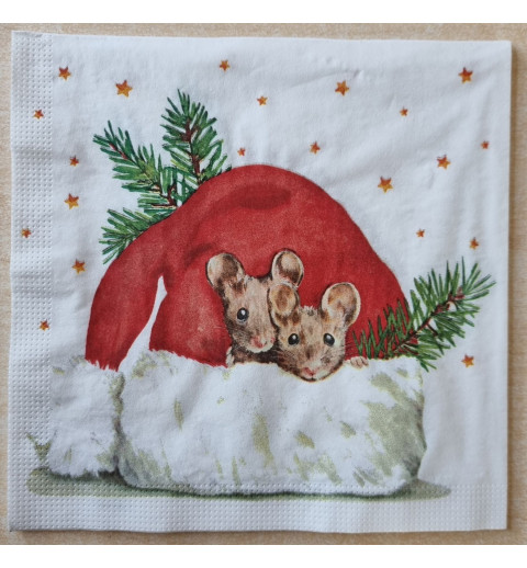 Serviette Zwei Mäuse in Weihnachtsmütze