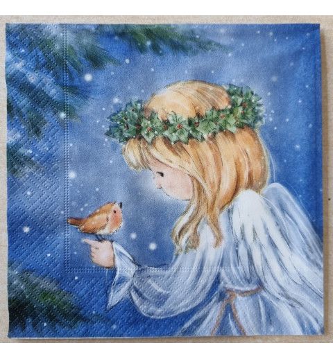 Serviette Engelmädchen mit Vogel