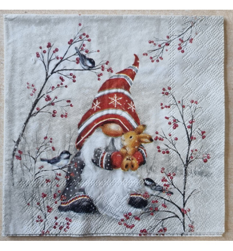 Serviette Wichtel mit Kaninchen und Vögel