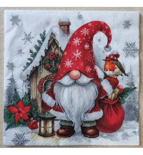 Serviette Wichtel mit Häuschen