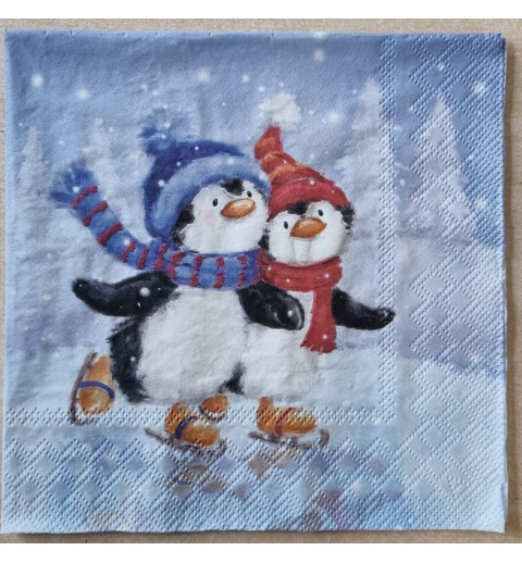 Serviette Zwei Pinguine/Schlittschuhe
