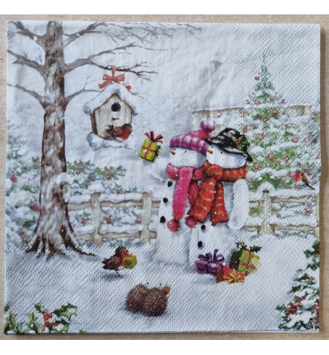 Serviette Zwei Schneemänner/Vogelhäuschen