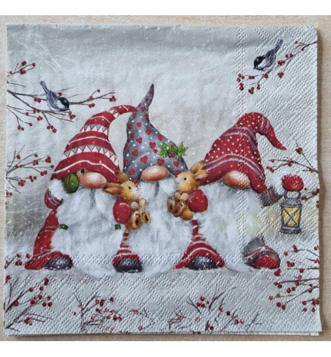 Serviette Drei Wichtel/Laterne und Kaninchen