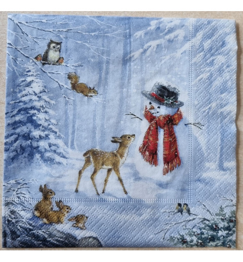 Serviette Schneemann und Rehkitz