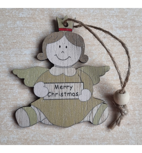Holz Engel gold/olive  Merry Christmas