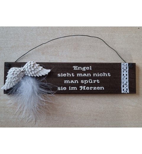 Schild dunkel  " Engel sieht man...."  Flügel weiss