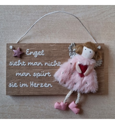Schild natur  " Engel sieht man..."  Stoffengel rosa